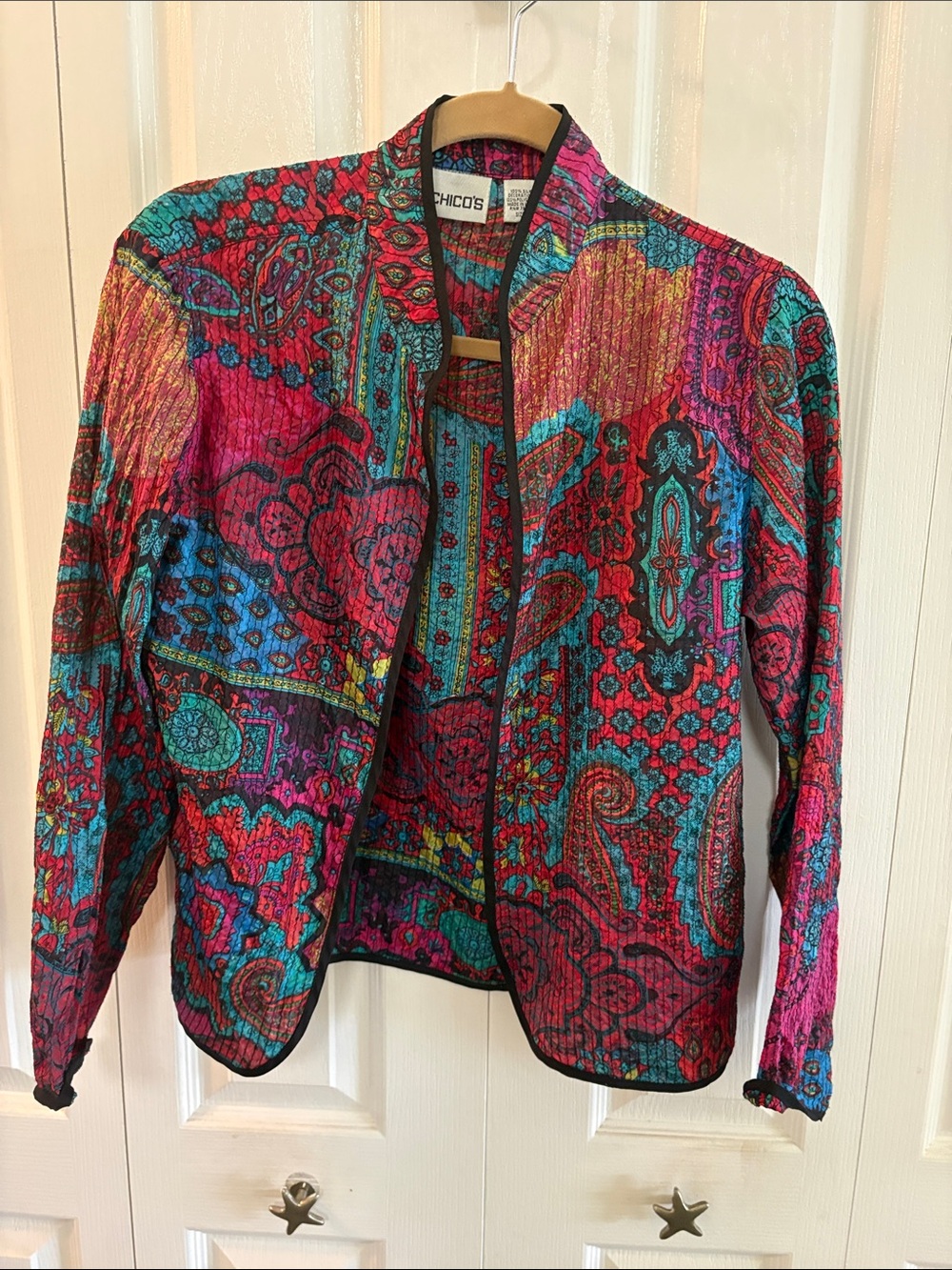 Chico's Multicolor Paisley Quilted Blazer - Pink, Turquoise & Red